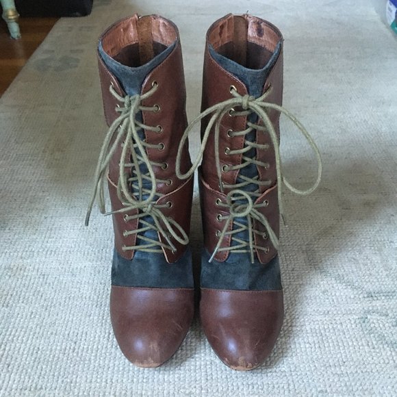Jeffrey Campbell Steampunk Wedge Boots Brown/Gray -- size 7.5 - Picture 5 of 8